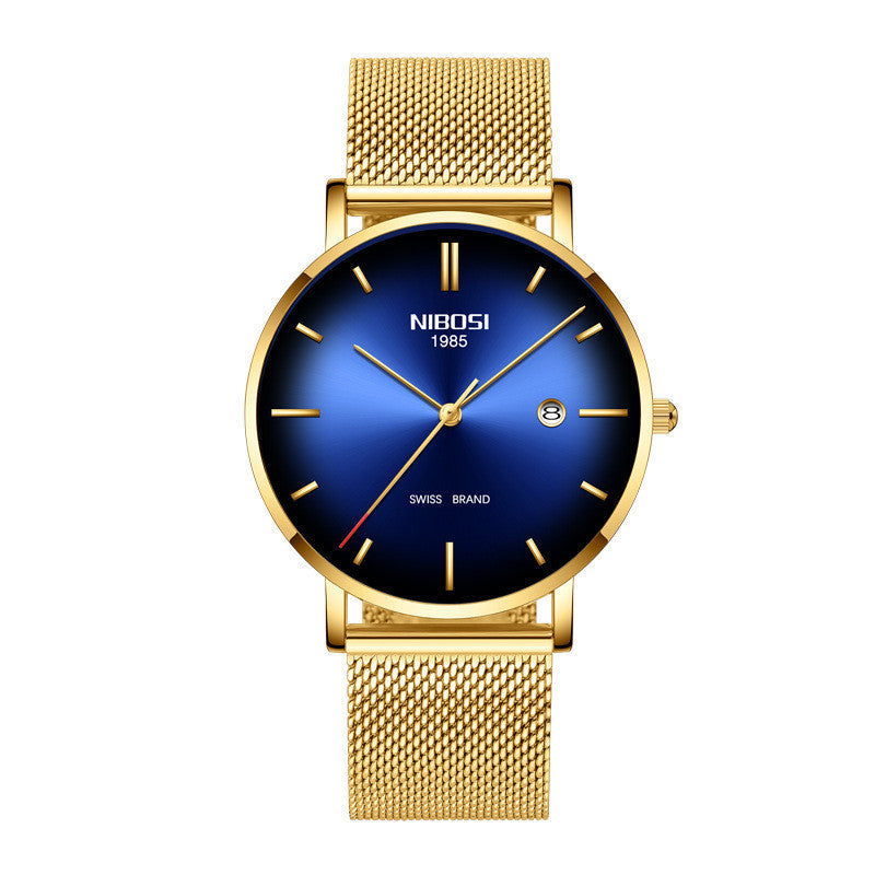 Relógio Masculino Nibosi Fashion de Quartzo – Elegância e Precisão com Calendário, Pulseira de Malha Fina e Resistência à Água