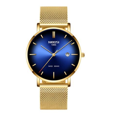 Relógio Masculino Nibosi Fashion de Quartzo – Elegância e Precisão com Calendário, Pulseira de Malha Fina e Resistência à Água