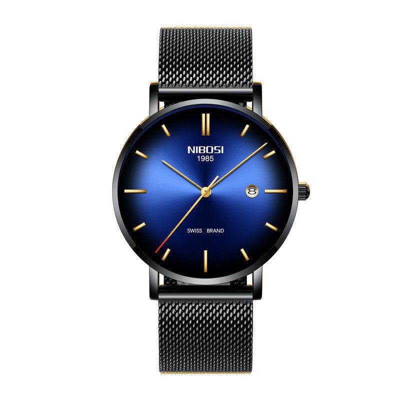 Relógio Masculino Nibosi Fashion de Quartzo – Elegância e Precisão com Calendário, Pulseira de Malha Fina e Resistência à Água