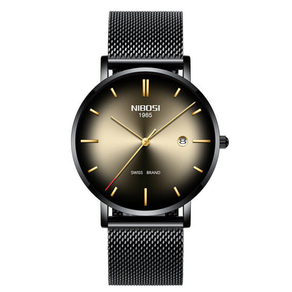 Relógio Masculino Nibosi Fashion de Quartzo – Elegância e Precisão com Calendário, Pulseira de Malha Fina e Resistência à Água