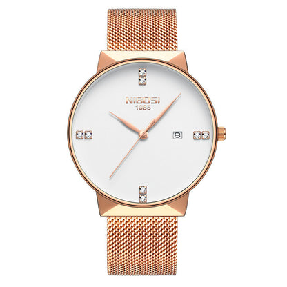 Relógio Nibosi Fashion Quartz com Pulseira de Malha Ultra-Fina