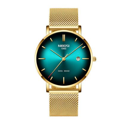 Relógio Masculino Nibosi Fashion de Quartzo – Elegância e Precisão com Calendário, Pulseira de Malha Fina e Resistência à Água