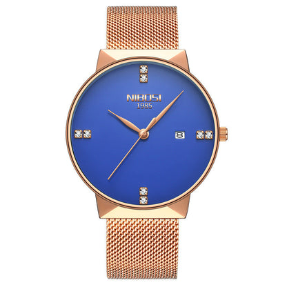 Relógio Nibosi Fashion Quartz com Pulseira de Malha Ultra-Fina